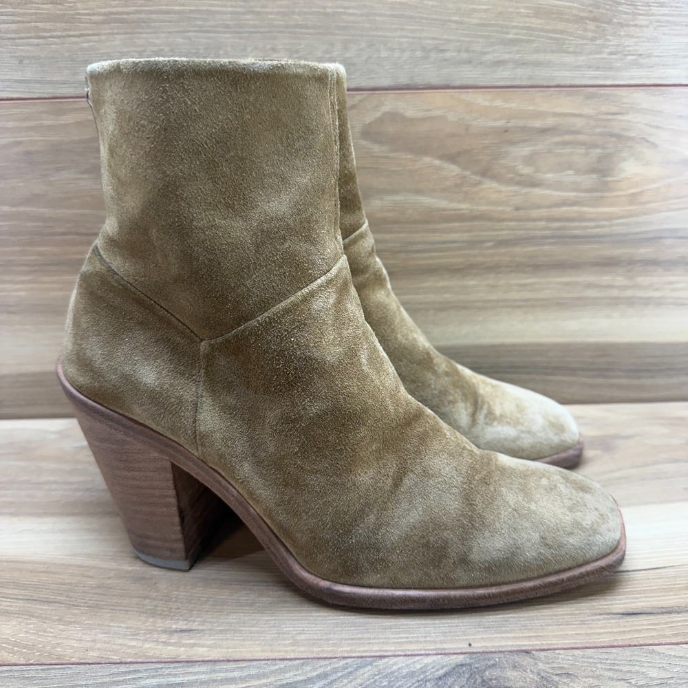 Rag & Bone Axel Suede Boots 10 EU 40 Tan Square Toe Inner Zip Stacked Heel